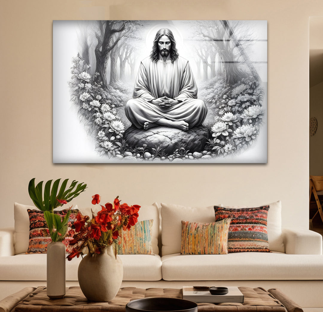 Stylish black and white abstract drawings of Jesus, perfect for adding depth and meaning to your decor.