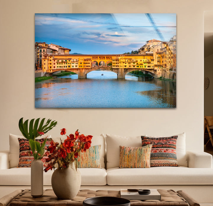 Glaswandkunst in Florenz – Ponte Vecchio über dem Fluss Arno