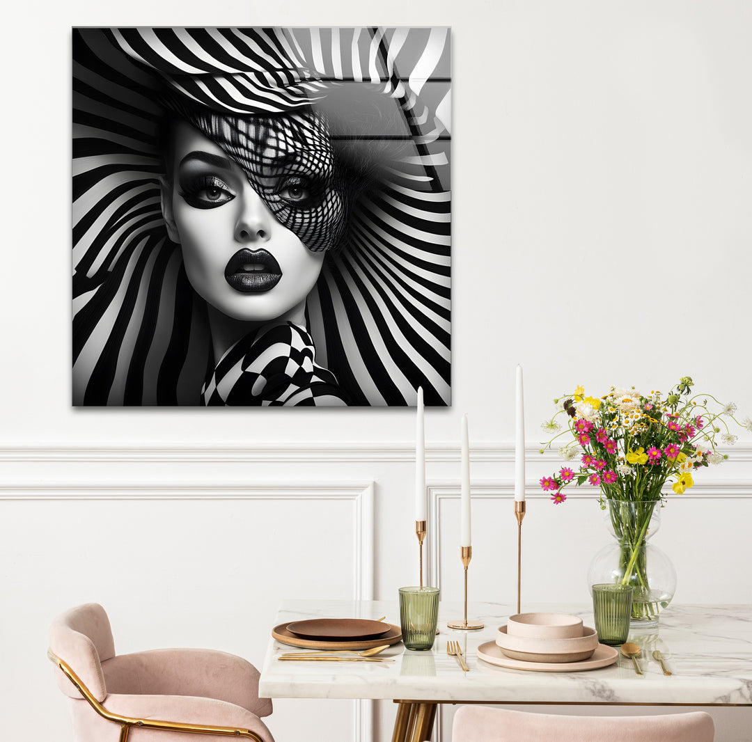 Unique black and white wall decor showcasing a bold and dramatic composition of a woman’s face
