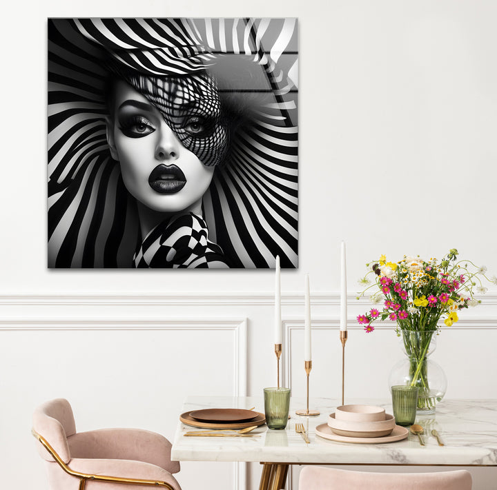 Unique black and white wall decor showcasing a bold and dramatic composition of a woman’s face
