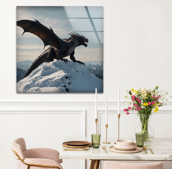 Majestic Dragon: A powerful dragon in the snow, ideal for fantasy lovers.
