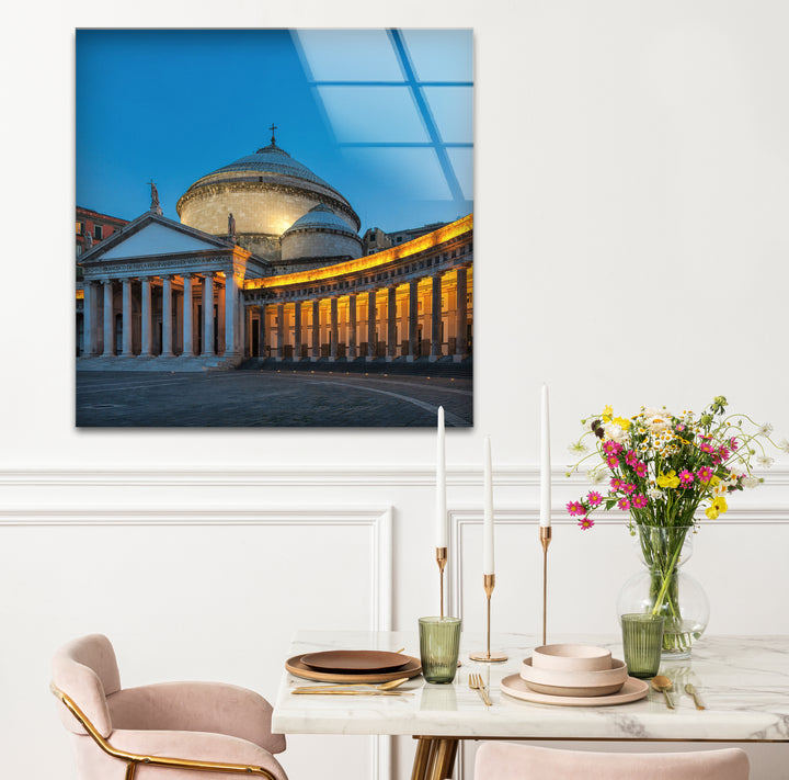 Neapel Glaswandkunst – Piazza del Plebiscito in der Dämmerung
