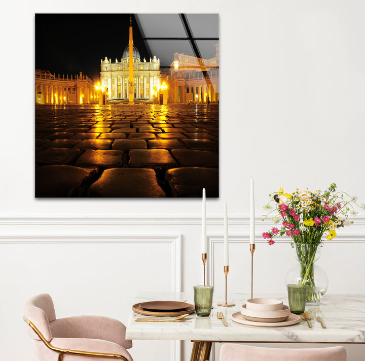 Glaswandkunst der Vatikanstadt – Petersplatz bei Nacht