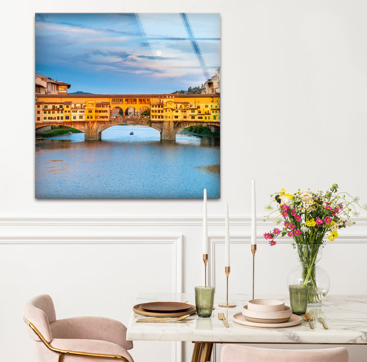 Glaswandkunst in Florenz – Ponte Vecchio über dem Fluss Arno