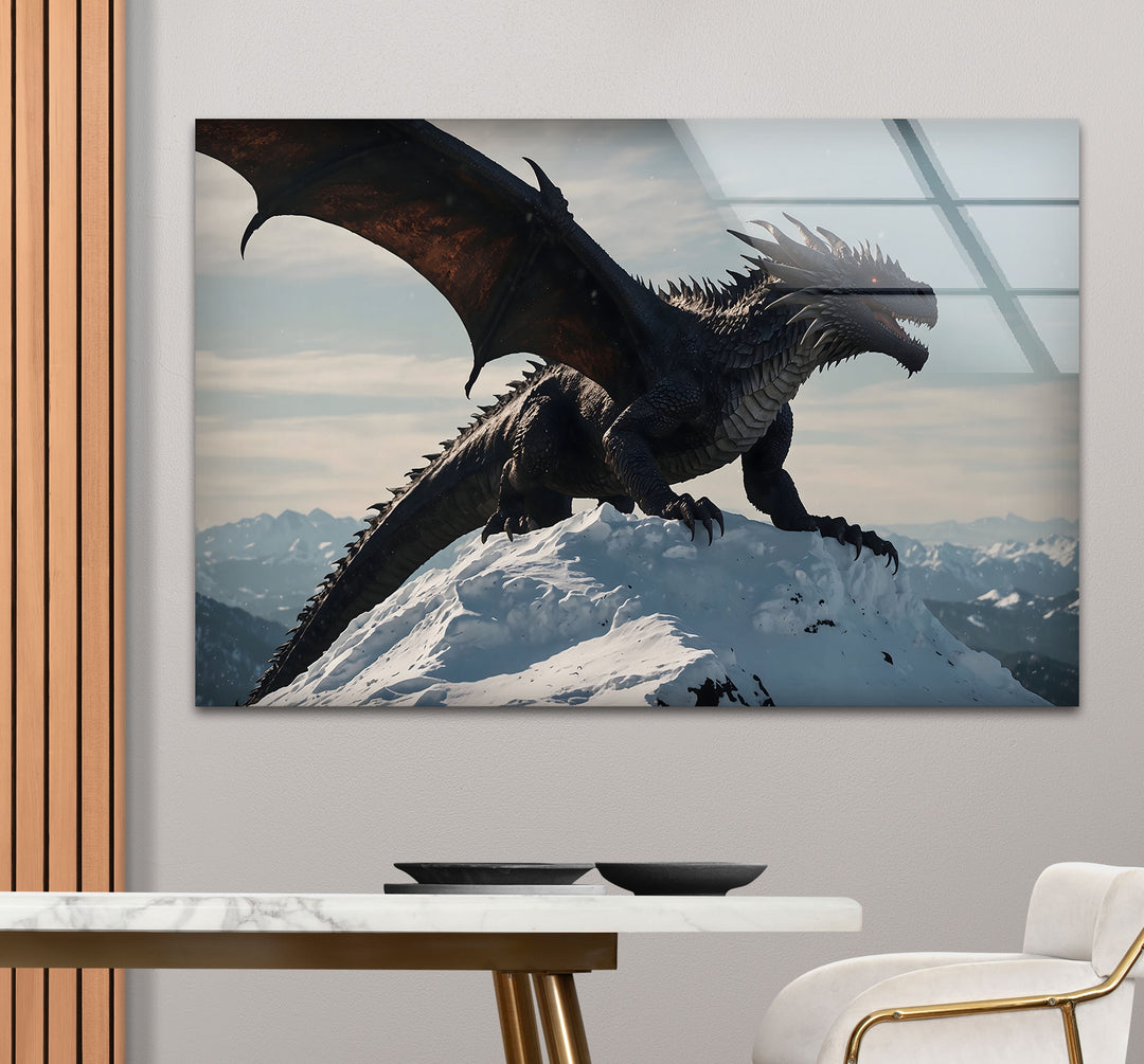 Majestic Dragon: A dragon ruling the snow-covered mountains, a stunning piece for your walls.
