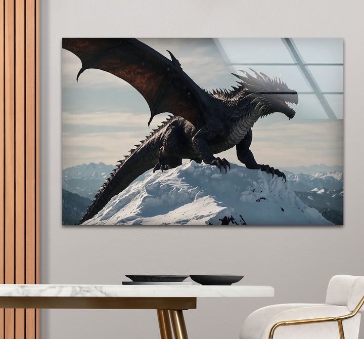 Majestic Dragon: A dragon ruling the snow-covered mountains, a stunning piece for your walls.
