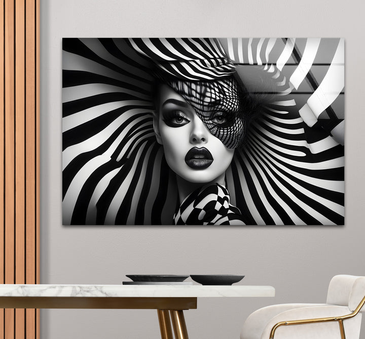 Chic black and white wall art of a woman’s face ideal for enhancing modern interiors with elegance
