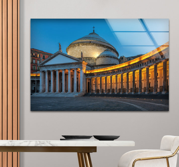 Neapel Glaswandkunst – Piazza del Plebiscito in der Dämmerung