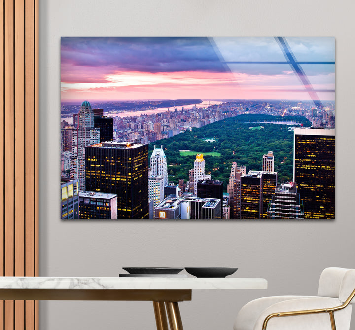 Glaswandkunst New York City – Skyline und Blick auf den Sonnenuntergang im Central Park