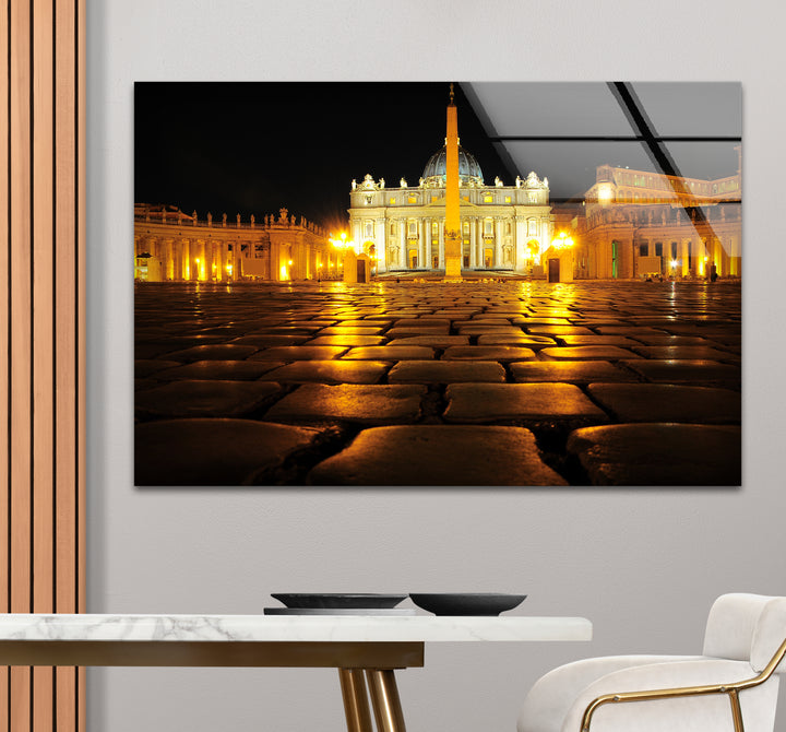 Glaswandkunst der Vatikanstadt – Petersplatz bei Nacht
