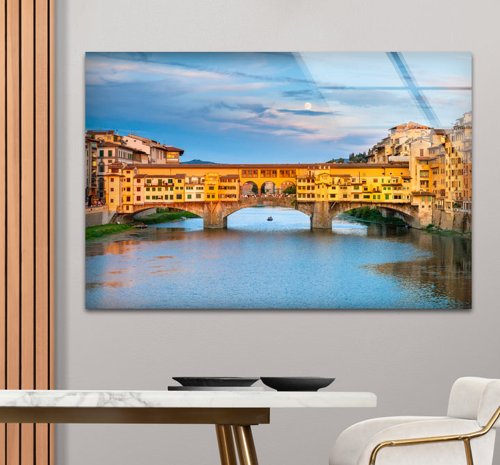 Glaswandkunst in Florenz – Ponte Vecchio über dem Fluss Arno