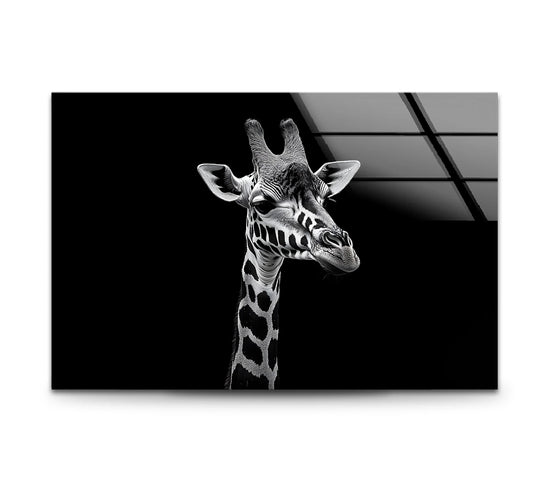 Stunning black and white giraffe glass wall art, a cool-toned masterpiece for the best glass art selection.