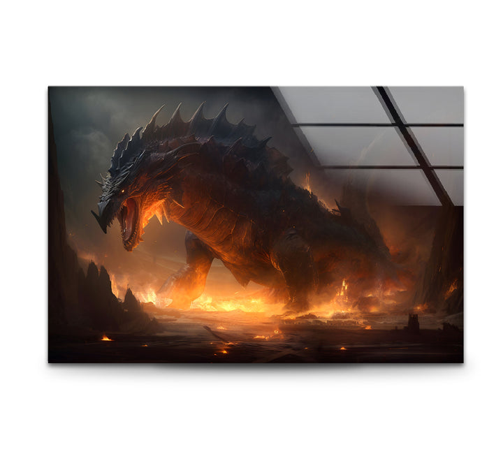 Fierce Dragon: A powerful dragon amidst flames, perfect for bold home decor.
