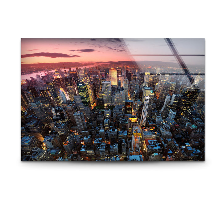 New York City Glaswandkunst – Luftaufnahme bei Sonnenuntergang
