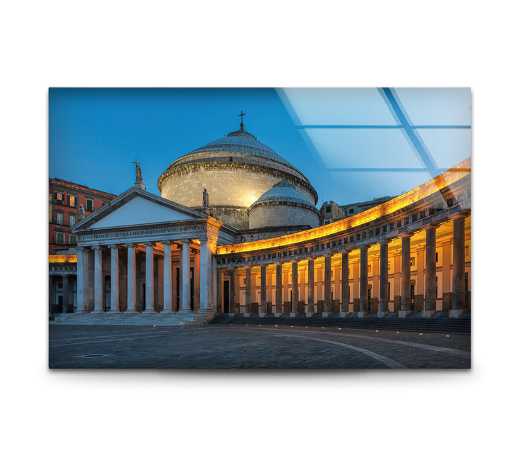 Neapel Glaswandkunst – Piazza del Plebiscito in der Dämmerung