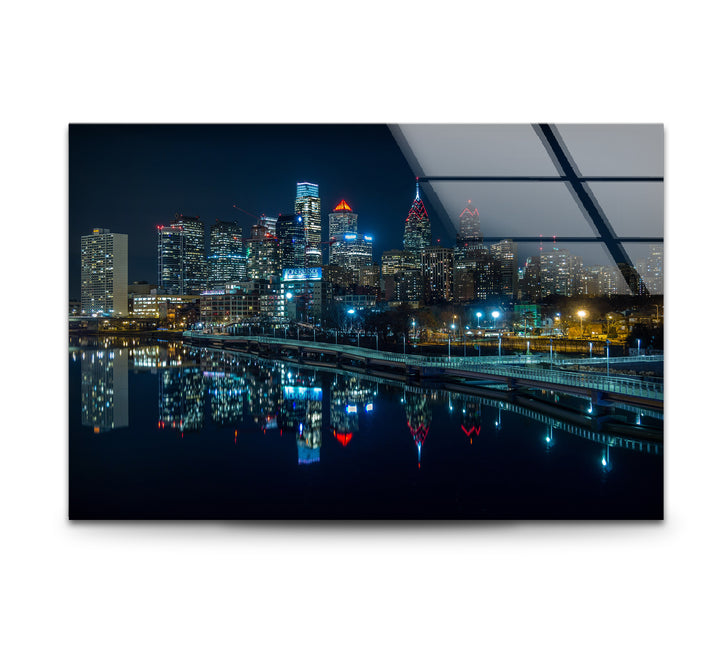 Philadelphia Glaswandkunst – Skyline-Reflexionen bei Nacht