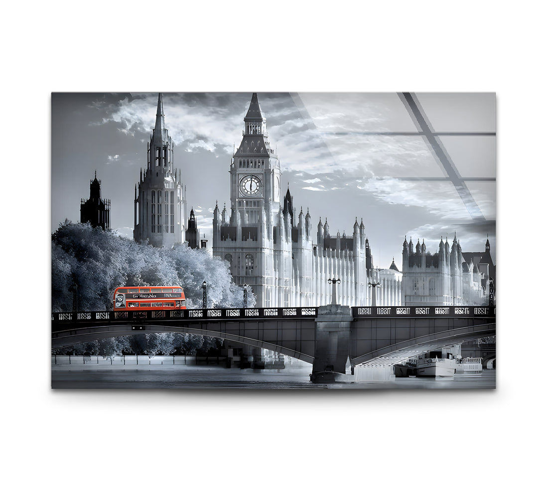 Black and white art featuring the iconic Big Ben with intricate architectural details
