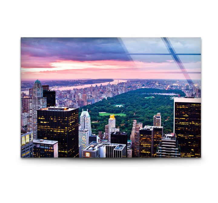 Glaswandkunst New York City – Skyline und Blick auf den Sonnenuntergang im Central Park