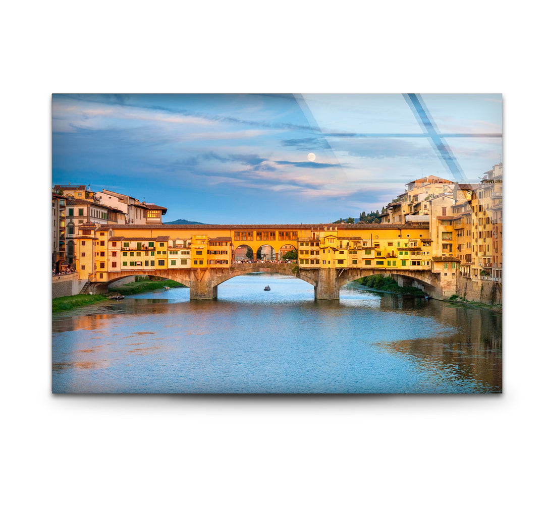 Glaswandkunst in Florenz – Ponte Vecchio über dem Fluss Arno