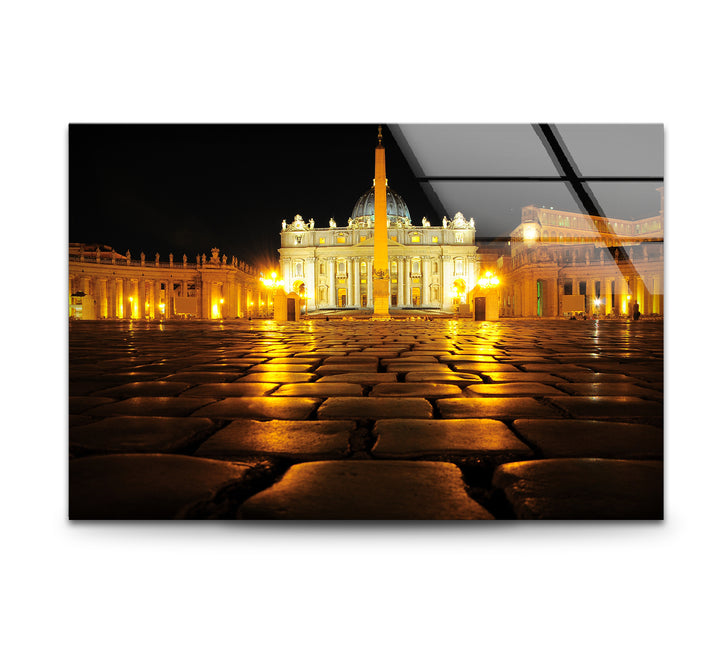 Glaswandkunst der Vatikanstadt – Petersplatz bei Nacht