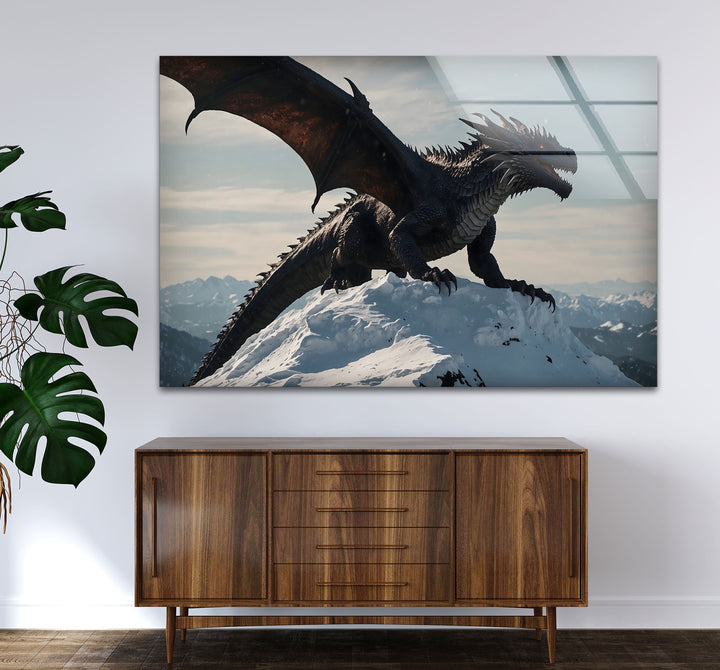 Majestic Dragon: A stunning dragon perched on a snowy peak for a magical touch.
