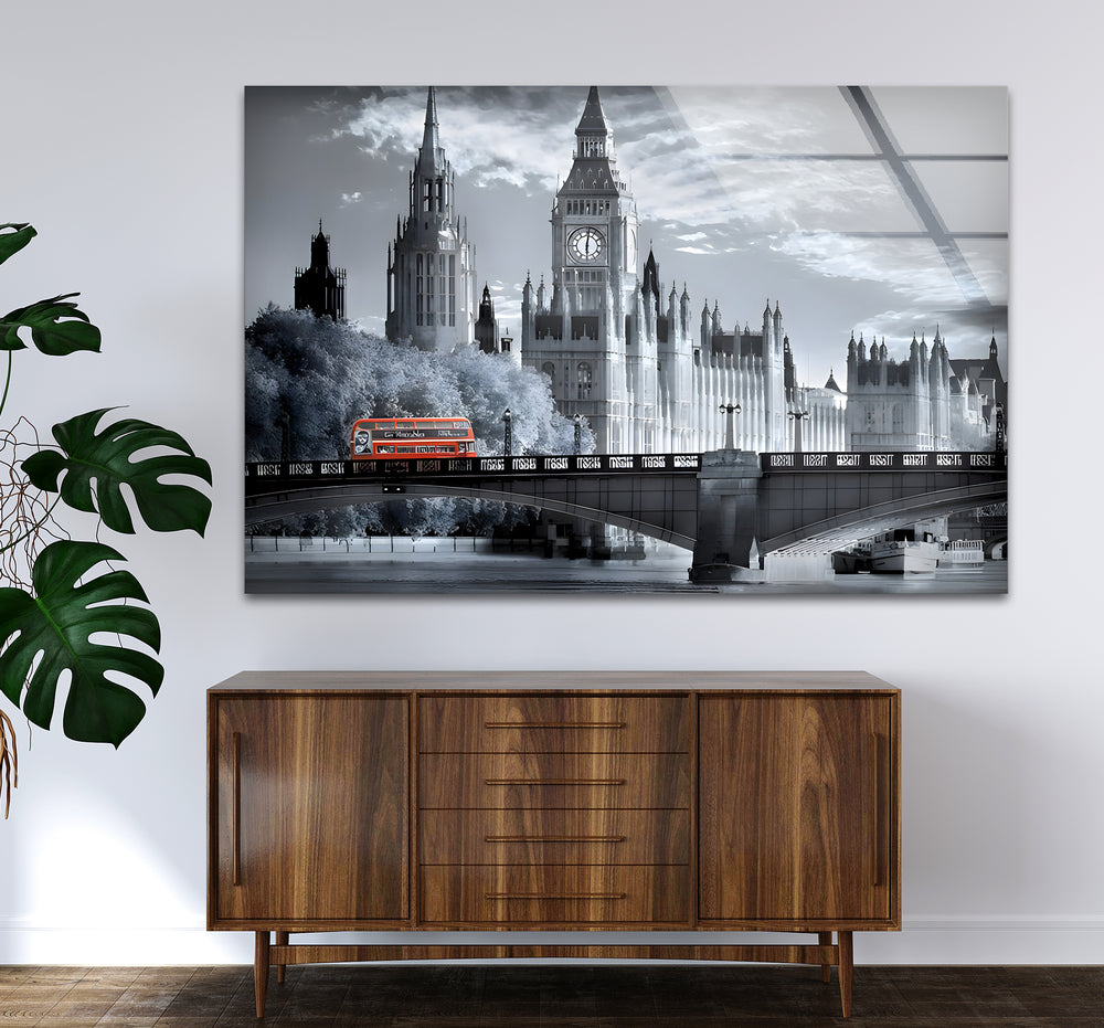 Stylish black and white wall art showcasing Big Ben in a dramatic and timeless composition
