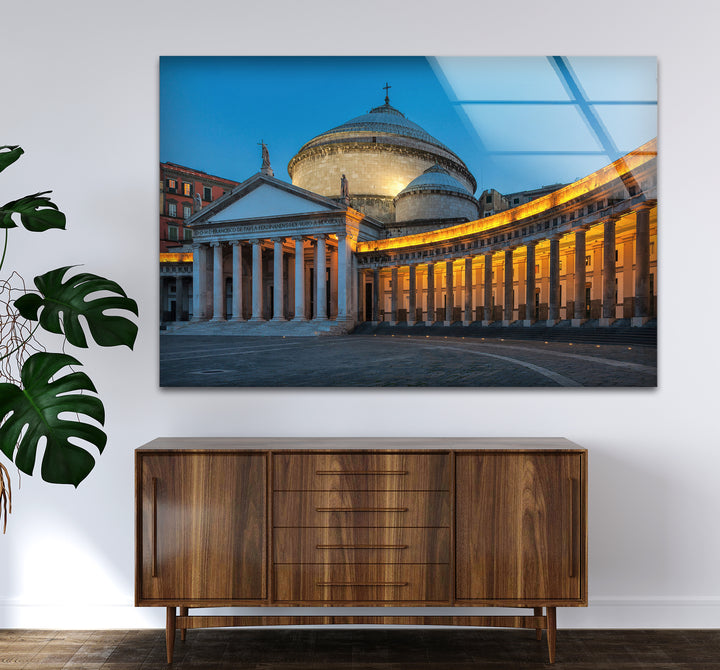 Neapel Glaswandkunst – Piazza del Plebiscito in der Dämmerung