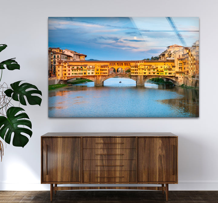 Glaswandkunst in Florenz – Ponte Vecchio über dem Fluss Arno