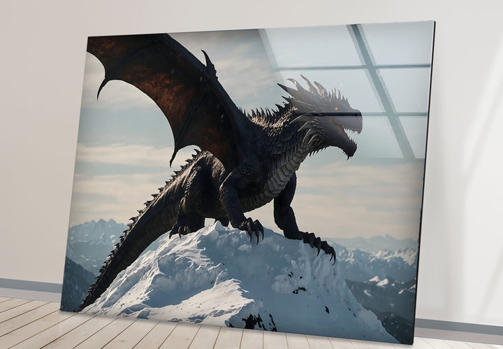 Majestic Dragon: Snow-capped mountain, powerful dragon—this glass wall art captures it all.
