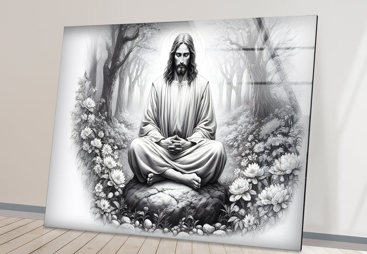 Captivating black and white abstract art of Jesus, blending spirituality with creative expression.