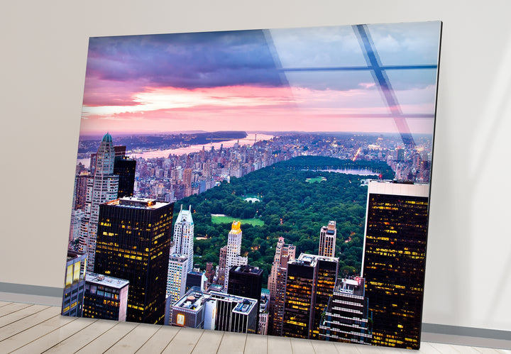 Glaswandkunst New York City – Skyline und Blick auf den Sonnenuntergang im Central Park