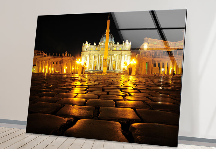 Glaswandkunst der Vatikanstadt – Petersplatz bei Nacht
