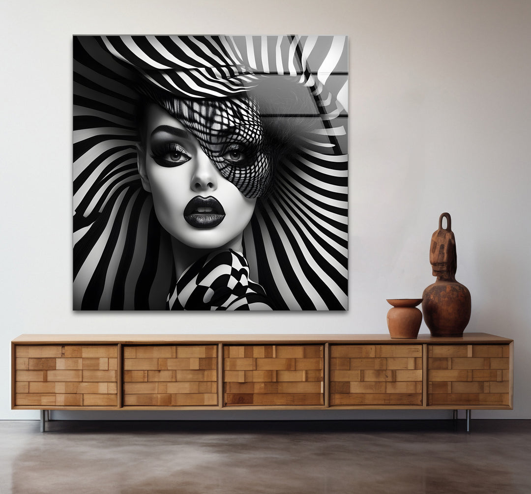 Refined black and white abstract drawings featuring a creative interpretation of a woman’s face

