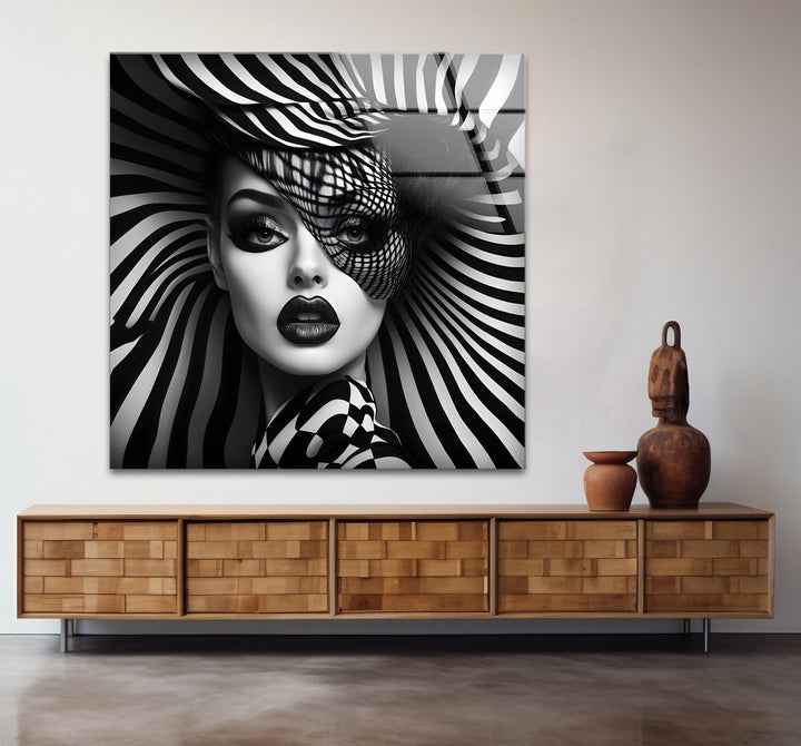 Refined black and white abstract drawings featuring a creative interpretation of a woman’s face
