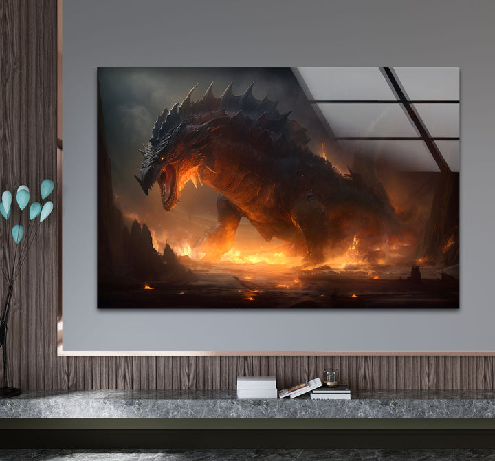 A dramatic dragon in flames, adding fiery energy to your walls.
