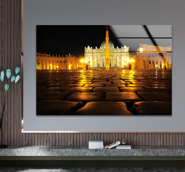 Glaswandkunst der Vatikanstadt – Petersplatz bei Nacht