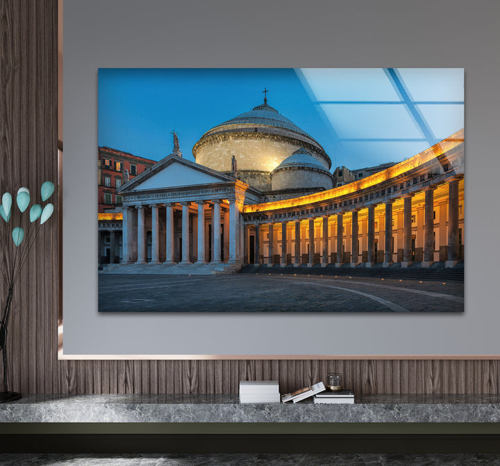 Neapel Glaswandkunst – Piazza del Plebiscito in der Dämmerung