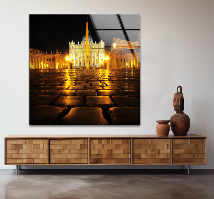 Glaswandkunst der Vatikanstadt – Petersplatz bei Nacht