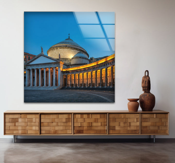 Neapel Glaswandkunst – Piazza del Plebiscito in der Dämmerung