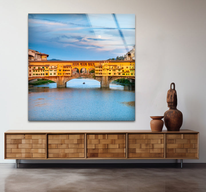Glaswandkunst in Florenz – Ponte Vecchio über dem Fluss Arno
