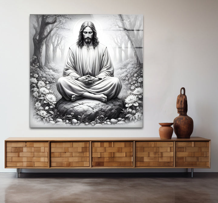 Modern black and white wall decor highlighting the spiritual essence of Jesus with fine details.