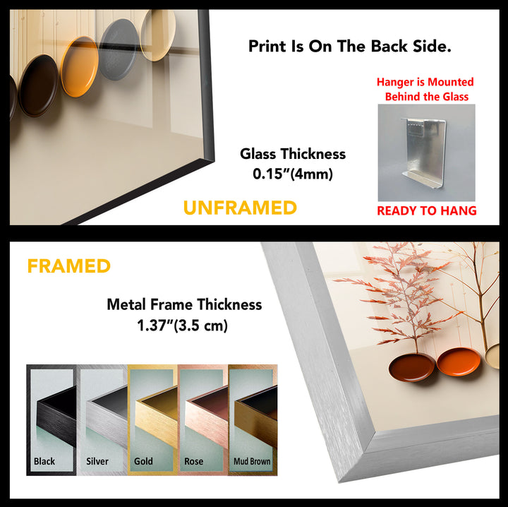Moderne Naturpalette Wandkunst – Minimalistische Bäume &amp; Farbpunkte Glasdruck