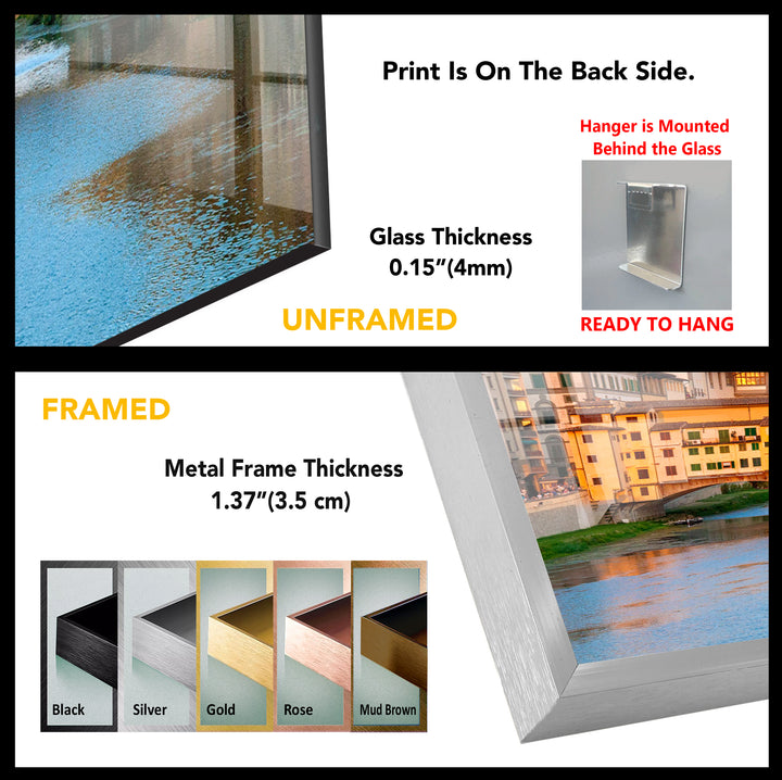 Glaswandkunst in Florenz – Ponte Vecchio über dem Fluss Arno