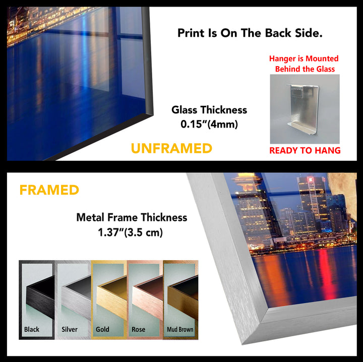 Vancouver Skyline Glass Wall Art – Supermoon Over City Lights