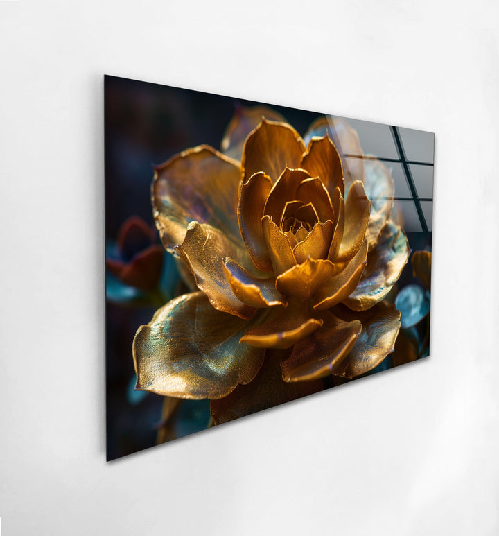 Golden Flower Glass Wall Art, glass photo prints, glass picture prints
