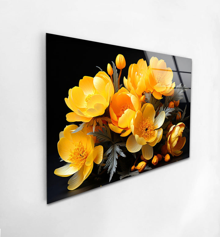 Yellow Peony Bouquet Glass Wall Art, Glass Printing Wall Art, Print photos on glass