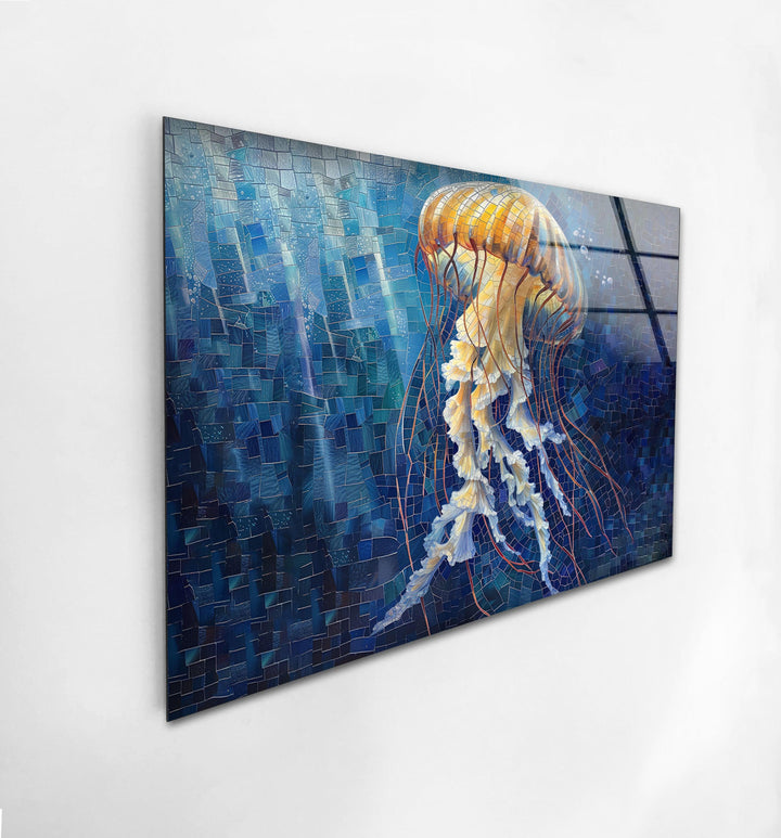 Mosaic Jellyfish Glass Wall Art glass pictures for Wall, glass prints wall art