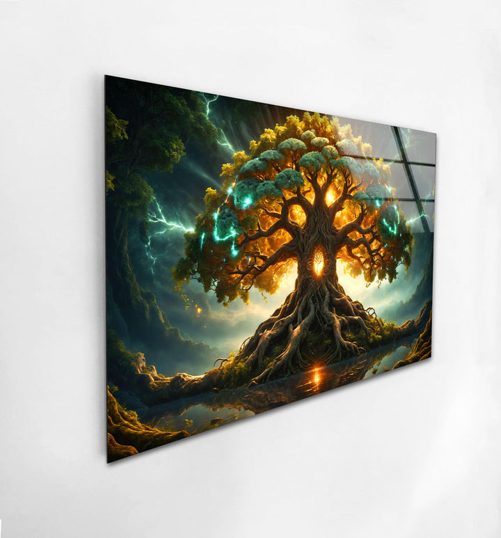 Glowing Yggdrasil Tree Glass Wall Art, art glass wall art, glass wall art pictures