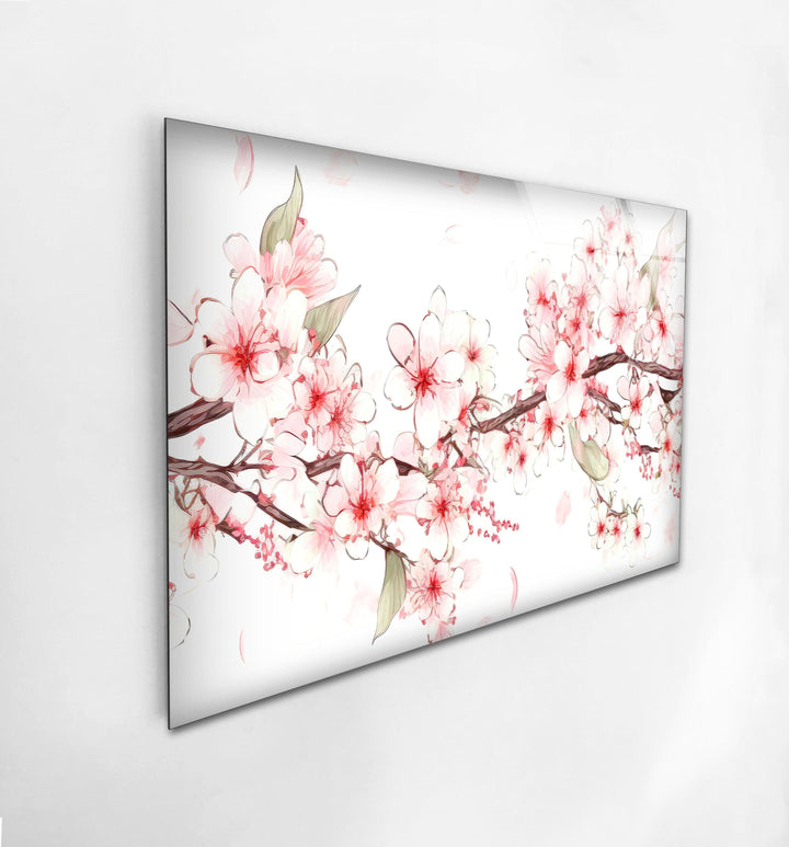 Watercolor Cherry Blossoms Glass Wall Art, large glass photo prints, glass wall photos