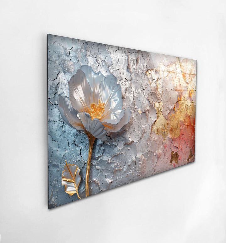 Silver Flower Abstract Glass Wall Art, custom glass photo prints, large glass prints